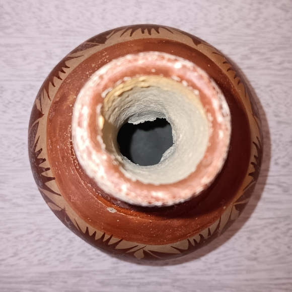 Vintage Handmade Rustic Mexican Clay Pottery Water Jug Decanter With Cup 8" Tall - Picture 6 of 16